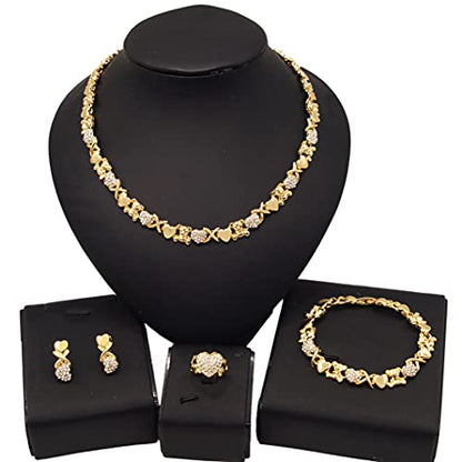 Fashionable and lovely golden bear set with diamond love necklace bracelet earrings ring 4 pieces