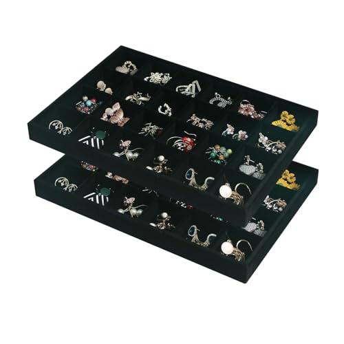 2pcs/Set Velvet Jewelry Tray, 24 Grids Large Storage Tray for Bracelet Bangle Beads Display, Jewellery Organizer Box Tray for Home Drawer or Shop Store Selling Show (Black Velvet) - color: Black, size: 24 Grid