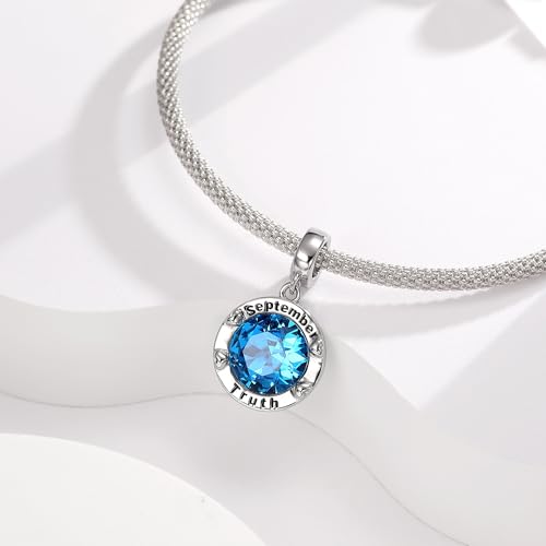 Birthstone Charms for Women Bracelets Birthday Bead Charms fit Pandora Bracelets Mothers Day Gifts for Women - color: 09-September(Sapphire)