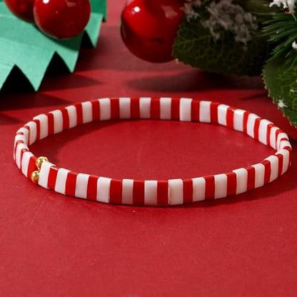Candy Colorful Tila Flat Beads Bracelets for Women Trendy Unique Friendship Handmade Stackable Christmas Jewelry Gifts - color: christmas red