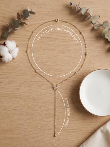 Gmai Long Necklaces for Women 14K Gold Plated Y-Shaped Drop Chain Layered Lariat Long Necklace Dainty Cross Pendant Necklace Trendy Everyday Wear Gift - color: Golden Moon Flower