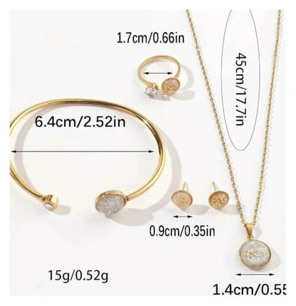 18k Gold Stainless Steel Zircon Bracelet Earrings Necklace Ring