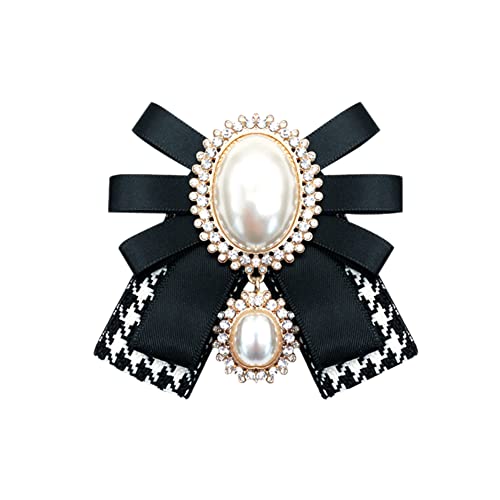 FASELE Bow Brooch Pre-Tied Neck Tie Pearl Brooch Pin Striped Bow Tie for Women Wedding Party Bow Tie - color: Black White/Pin