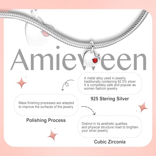 Birthstone Charm, Heart Charm Pendant Dangle with CZ, for Anniversary Birthday Mothers Valentines Day Christmas Graduation, for Yourself Family Mom Friend Girlfriend Sister Grandma - style: Jan.