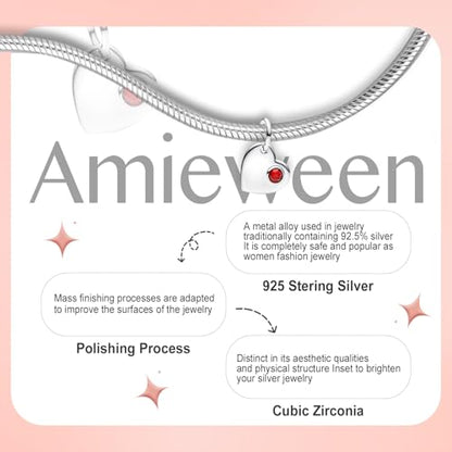 Birthstone Charm, Heart Charm Pendant Dangle with CZ, for Anniversary Birthday Mothers Valentines Day Christmas Graduation, for Yourself Family Mom Friend Girlfriend Sister Grandma - style: Jan.