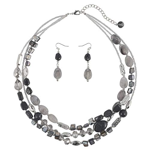 Coiris 3 Multi Layer Shell Glass Beaded Fashion Necklace for Women 21" - color: N0001-Grey