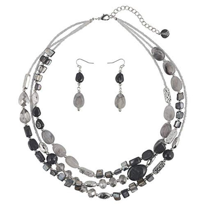 Coiris 3 Multi Layer Shell Glass Beaded Fashion Necklace for Women 21" - color: N0001-Grey