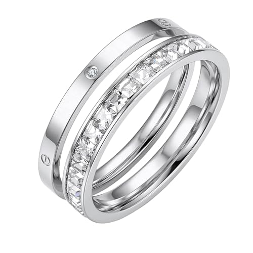 Stackable 2-Ring Set for Women, Daily Commute, Date & Couple - color: Silver