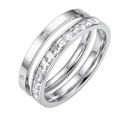 Stackable 2-Ring Set for Women, Daily Commute, Date & Couple - color: Silver