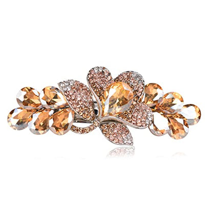 Flower Jewelry Design Hairpin Luxury Rhinestone Hair Barrette Clip Gorgeous Hair Accessories for Women(Champagne) - color: Champagne
