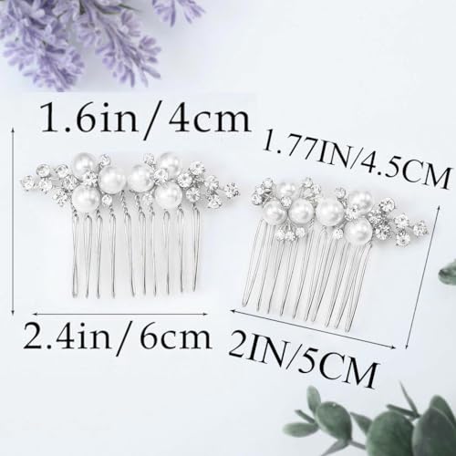 Asooll Gold Wedding Pearl Hair Comb Bride Crystal Headpiece Bridal Rhinestone Hair Clip Hair Accessories for Women(Set of 2) (B-Silver) - color: B-Silver