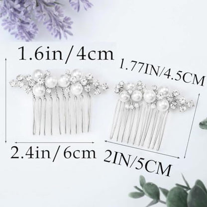 Asooll Gold Wedding Pearl Hair Comb Bride Crystal Headpiece Bridal Rhinestone Hair Clip Hair Accessories for Women(Set of 2) (B-Silver) - color: B-Silver