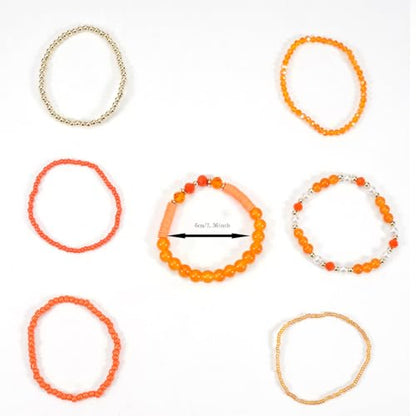 7Pcs Bohemia Multilayer Stackable Crystal Beaded Bracelet Set Multicolor Surfer Heishi Clay Gold Beaded Friendship Stretch Bracelets for Women Men Summer Beach Boho Vacation Jewelry Gifts - color: Z-Orange