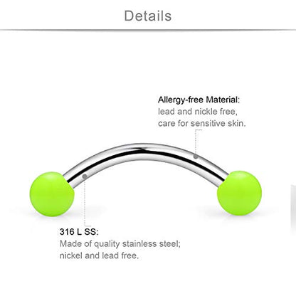 SCERRING 16G 14G Stainless Steel Curved Barbell Snake Eyes Tongue Ring Nipplerings Nipple Rings Piercing Jewelry Retainer 14mm 16mm 30PCS - style: 30PCS - 14G 14mm