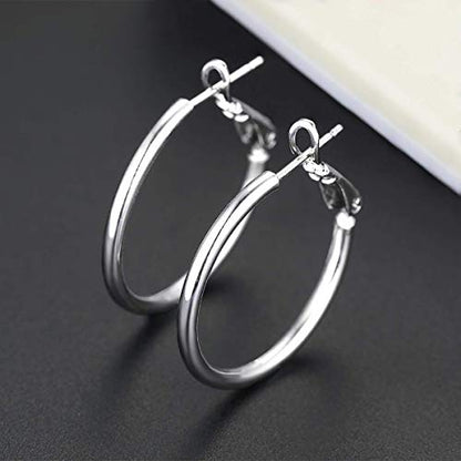 White Gold Earrings for Women Men Hoop and Stud Earring Set | Hypoallergenic 14K White Gold Plated Hoops Huggie Stud Earrings Set Round Cubic Zirconia Ear Jewelry - style: A5-White Gold-Hoop (5 Pairs)