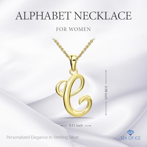 SEA OF ICE Letter Initial Necklace, Alphabet Letter Pendant Necklace, Sterling Silver, Gold, Rose Gold Necklace for Women, Elegant Initial Necklaces, Personalized Custom Women's Necklaces - color: Yellow Gold - C
