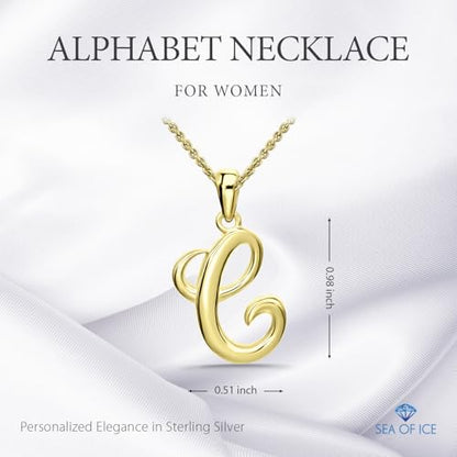 SEA OF ICE Letter Initial Necklace, Alphabet Letter Pendant Necklace, Sterling Silver, Gold, Rose Gold Necklace for Women, Elegant Initial Necklaces, Personalized Custom Women's Necklaces - color: Yellow Gold - C