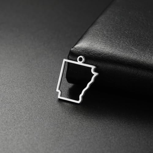 kkjoy 5Pcs Hollow Continents Maps of USA Pendant Charms for Jewelry Making and Crafting, Stainless Steel Mini Charm Craft Supplies Accessories for DIY Bracelet Necklace Earrings - color: Hollow Arkansas Map - Silver