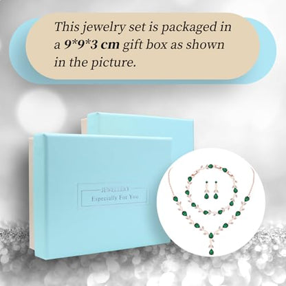GZWHD Wedding Jewelry Sets for Bride Bridesmaid Women Cubic Zirconia Necklace Earrings Bracelet Set Gift for Mother Friend Wife Daughter Sister Party Prom Jewelry - color: Rose Gold-Green