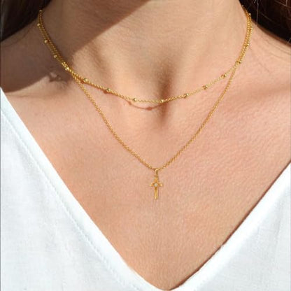 14K Gold Layered Cross Necklaces for Women,Tiny Small Sideways Cross Necklace Minimalist Christian Jewelry Gifts First Communion Confirmation Easter Stuff,2Pcs - color: Style C，Satellite cross