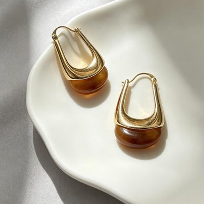 Acrylic Gold Hoop Earrings Chunky Hoop Dangle Drop Huggie Earring Statement Resin Jewelry for Women - color: Brown