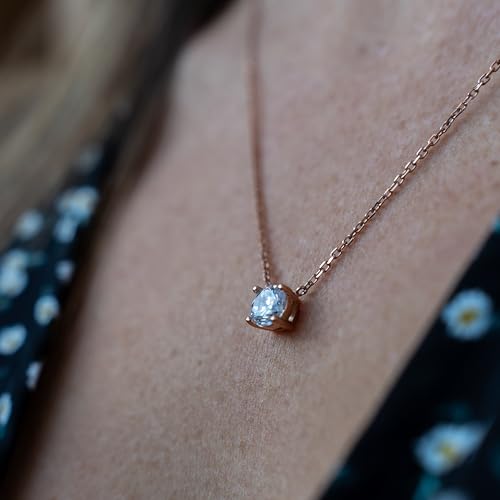 SERASAR Solitaire Necklace Women Rose Gold Stainless Steel Chain Birthday - color: Rosegold, style: Zirconia