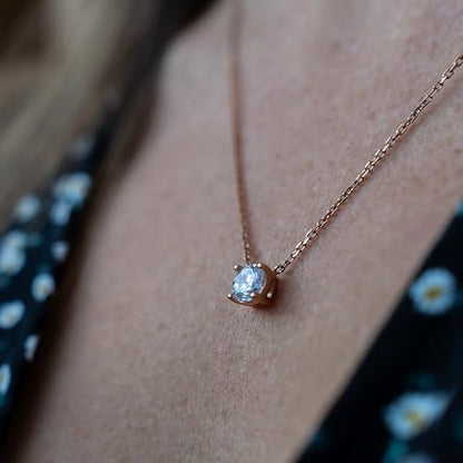 SERASAR Solitaire Necklace Women Rose Gold Stainless Steel Chain Birthday - color: Rosegold, style: Zirconia