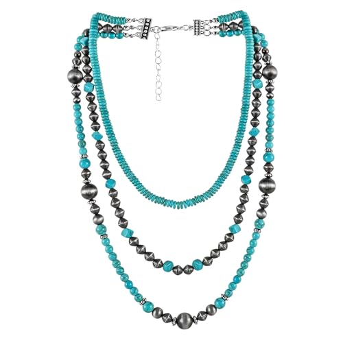 Multi strand Navajo Pearl Necklace Layer Navajo Pearls Western Jewelry for Women Boho Vintage Choker Turquoise Necklaces - color: navajo turquoise western neck