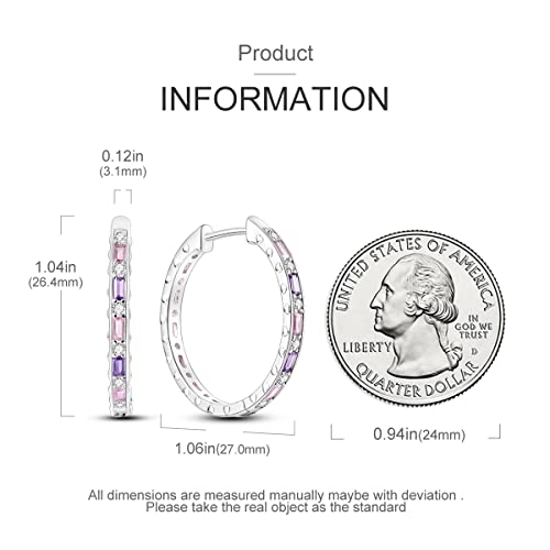 Parmuz 925 Sterling Silver Earrings Hoops for Women Ladies Simple Lightweight Twisted Medium Hoop Earrings With Cubic Zirconia Hypoallergenic Jewelry for Her - color: Pink Big hoop earring
