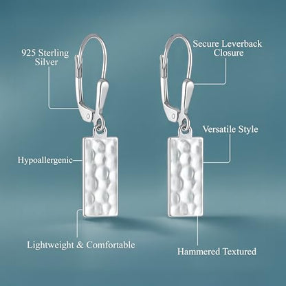 LeCalla 925 Sterling Silver Leverback Drop Earrings | Lightweight Italian Teardrop Dangle Earring for Women - color: Hammer Textured