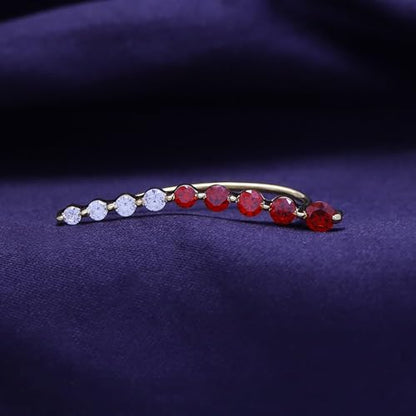 Floating Curved Bar One Piece Left Ear Crawler Earrings With Birthstone | White CZ In 14K Yellow Gold Over Sterling Silver - color: Simulated Garnet