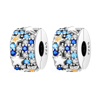 Heart Charm Clip Lock Spacer Stopper Charm Bead Bracelet 925 Sterling Silver Charms Safety Chain for Pandora Bracelets - color: Star