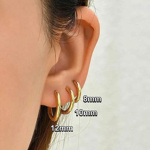 Silver Gold Hoop Earrings for Women Men, 316L Surgical Stainless Steel Huggie Hoop Earrings Set Hypoallergenic Small Cartilage Earrings Lightweight Hoop Earrings Huggie Set - color: Gold--8/10/12mm