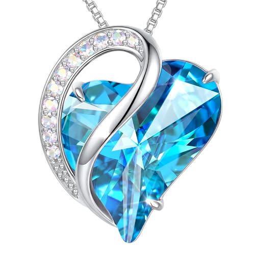 Crystal Heart Necklace for Women - Quietrose Faceted Crystal Heart Pendant with Sparkle Accents, Silver-Tone Curved Frame, 0.85" x 0.73", 18+2" Adjustable Chain, Elegant Gift for Her - color: Turquoise - Heart of Freedom