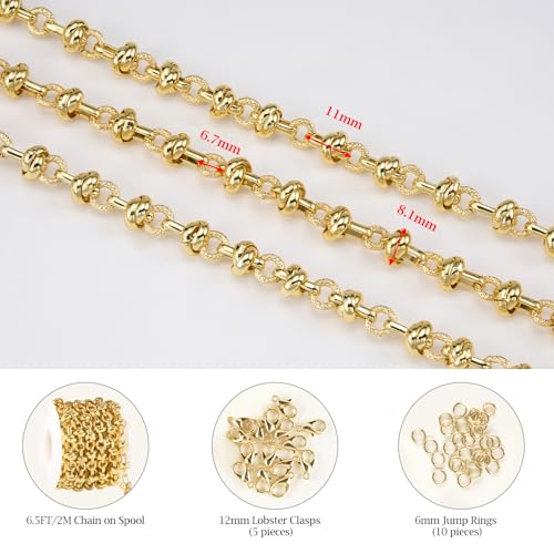 Chunky Chains for Jewelry Making 18K Gold Plated Craft Chain Roll | 6.5 Feet Buckle Chain Links for Women Men DIY Necklace Bracelet Handcrafts Supply Jewelry Findings - color: Buckle Gold