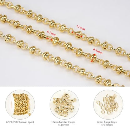 Chunky Chains for Jewelry Making 18K Gold Plated Craft Chain Roll | 6.5 Feet Buckle Chain Links for Women Men DIY Necklace Bracelet Handcrafts Supply Jewelry Findings - color: Buckle Gold