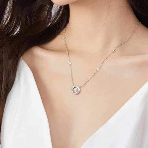 925 Sterling Silver Necklace for Women Trendy, Charming Layered Necklace with Cubic Zirconia Pendant for Her Womens Dainty Diamond Choker Necklaces Holiday Jewelry Gifts for Mom Wife Daughter Lover - color: Silver