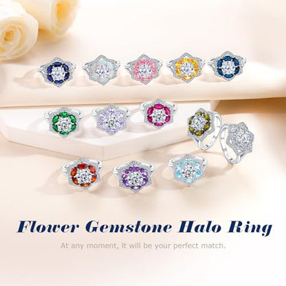 Flower Cocktail Ring for Women Stone Engagement Anniversary Rings | Sterling Silve|Hypoallergenic|Ruby|Sapphire|Emerald|Wedding and Birthday Party Women Statement Ring|Mother and Grandma Gift - color: Alexandrite (June)