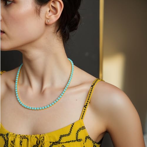 Boho Turquoise Beaded Necklace with Extender Chain Dainty Adjustable Gemstone Choker for Women Summer Beach Accessory-Gift Ready