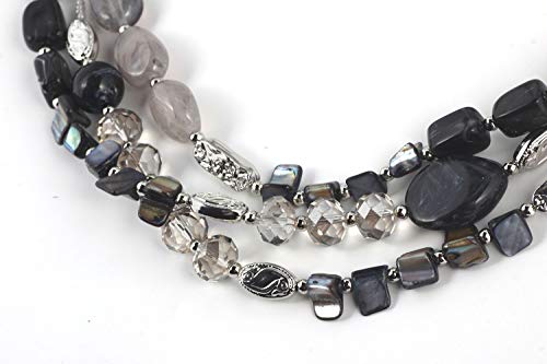 Coiris 3 Multi Layer Shell Glass Beaded Fashion Necklace for Women 21" - color: N0001-Grey