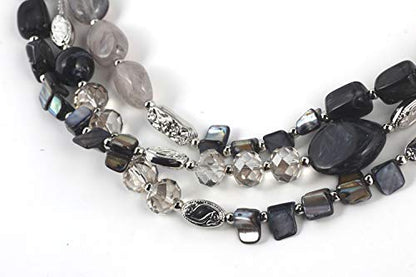 Coiris 3 Multi Layer Shell Glass Beaded Fashion Necklace for Women 21" - color: N0001-Grey