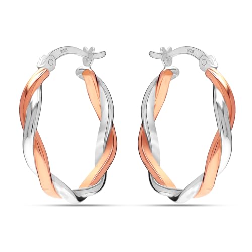 LeCalla 925 Sterling Silver Hoop Earrings | Lightweight Click-Top Gold Plated Anchor Infinity Earrings for Women - color: Infinity Twisted Two-Tone