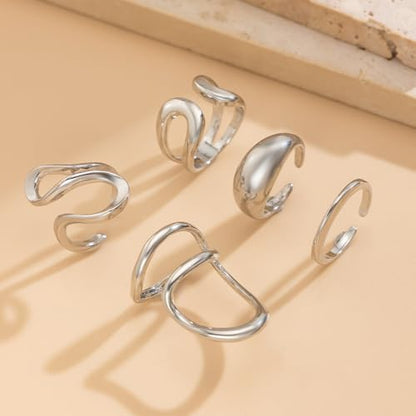 Chunky Gold Stackable Rings Set for Women Trendy Stackable Knuckle Rings Dainty Thick Dome Midi Ring Punk Jewelry Gifts - color: Silver