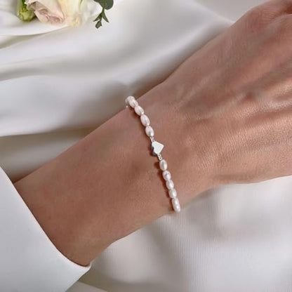 DAYANEY Pearl Bracelets for Women Gold Bracelet Silver Pearl Jewelry | Gold Bracelet Silver Pearl Jewelry Summer Gifts for Girls Dainty Daisy and Heart Bracelets Cute Floral Jewelry for Bridesmaid - style: Heart Pearl