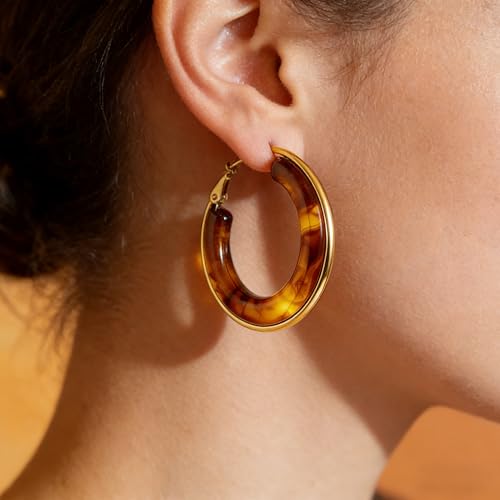 14K Gold Plated Chunky Hoop Earrings for Women Vintage Leopard Print Hoops Large Round Hoop Earrings Jewelry - style: Hoop M
