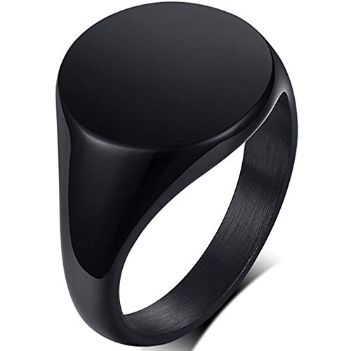 Jude Jewelers Stainless Steel Classical Simple Plain Round Signet Style Pinky Wedding Statement Promise Anniversary Ring - color: Black