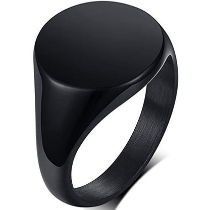 Jude Jewelers Stainless Steel Classical Simple Plain Round Signet Style Pinky Wedding Statement Promise Anniversary Ring - color: Black