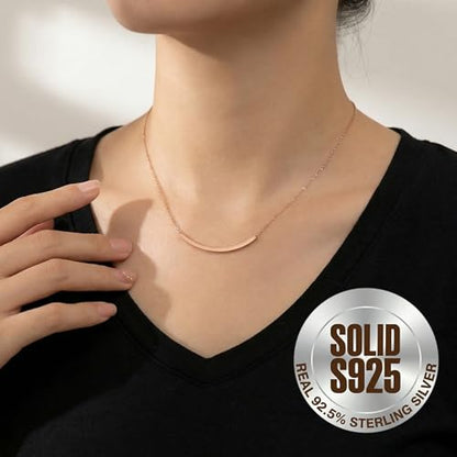 SLUYNZ Solid 925 Sterling Silver Minimalist Bar Choker Necklace for Women Teens Curved Tube Bar Pendant Necklace - color: C-Rose Gold Plated