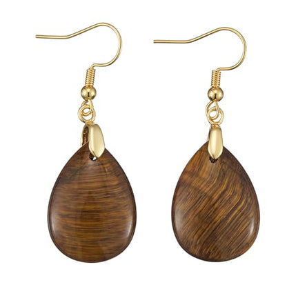 Boho Multiple Style Natural Stone Earrings for Women Unique Healing Gemstone Energy Hypoallergenic Lightweight Dangle Drop Earrings Multiple Styles Earrings Jewelry for Birthday Party Gift - style: Tiger Eyes
