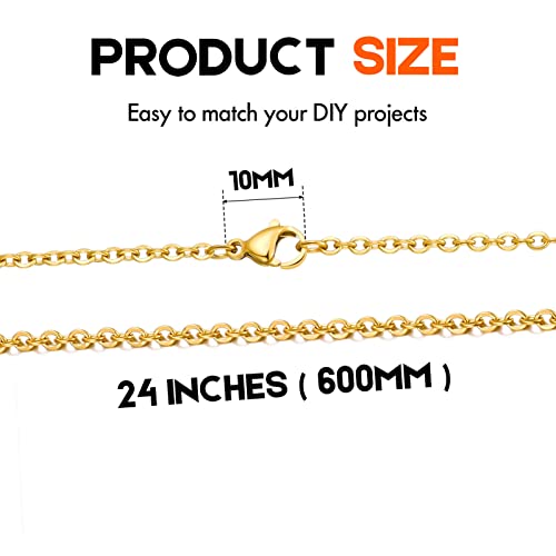 TOSCALINA 20 Pack Necklace Chains Gold Plated Stainless Steel Cable Chain Necklace Bulk for Jewelry Making, 24 Inches - size: 24 Inches
